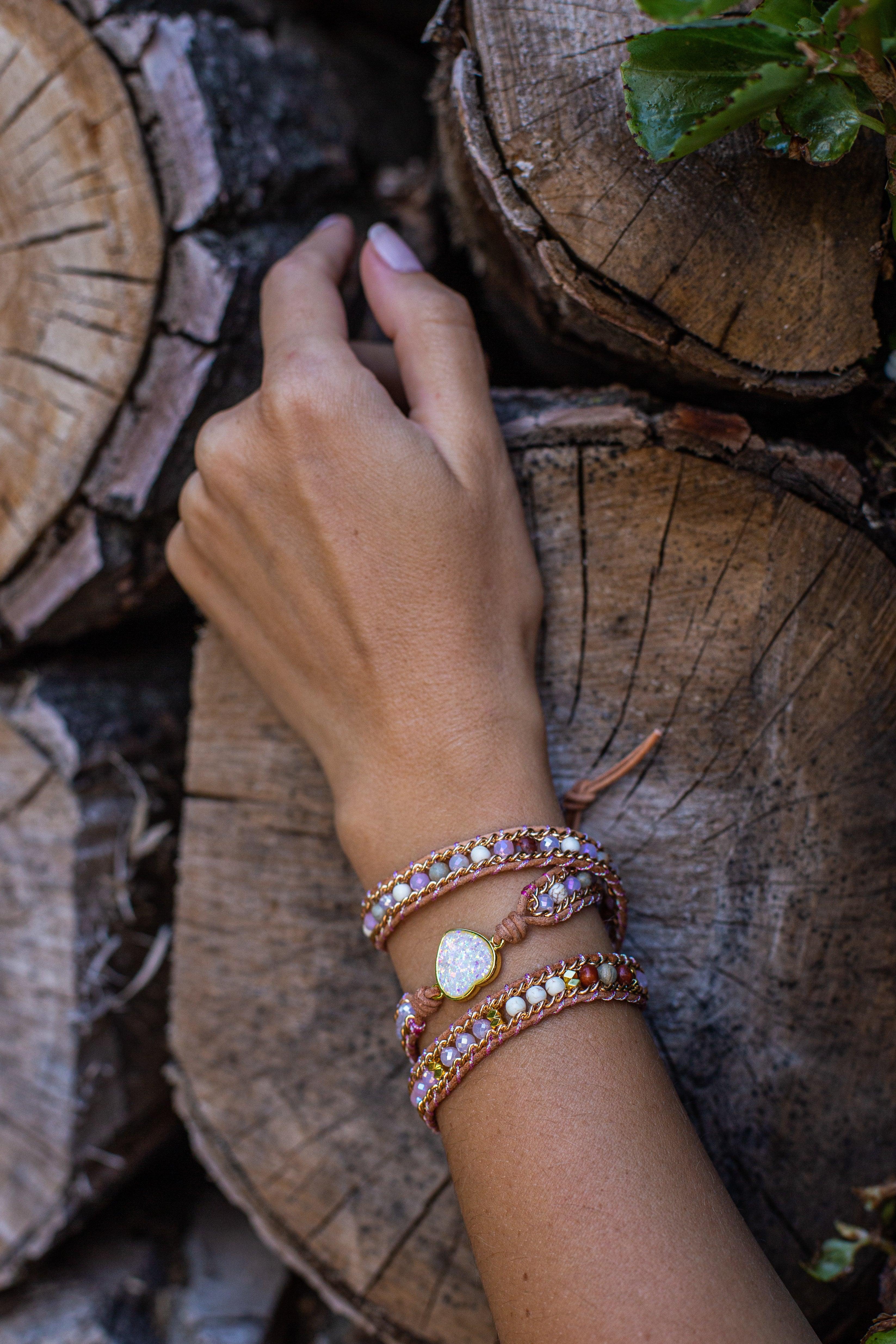 Braccialetto da Avvolgere "Cuore Elegante" con Opale