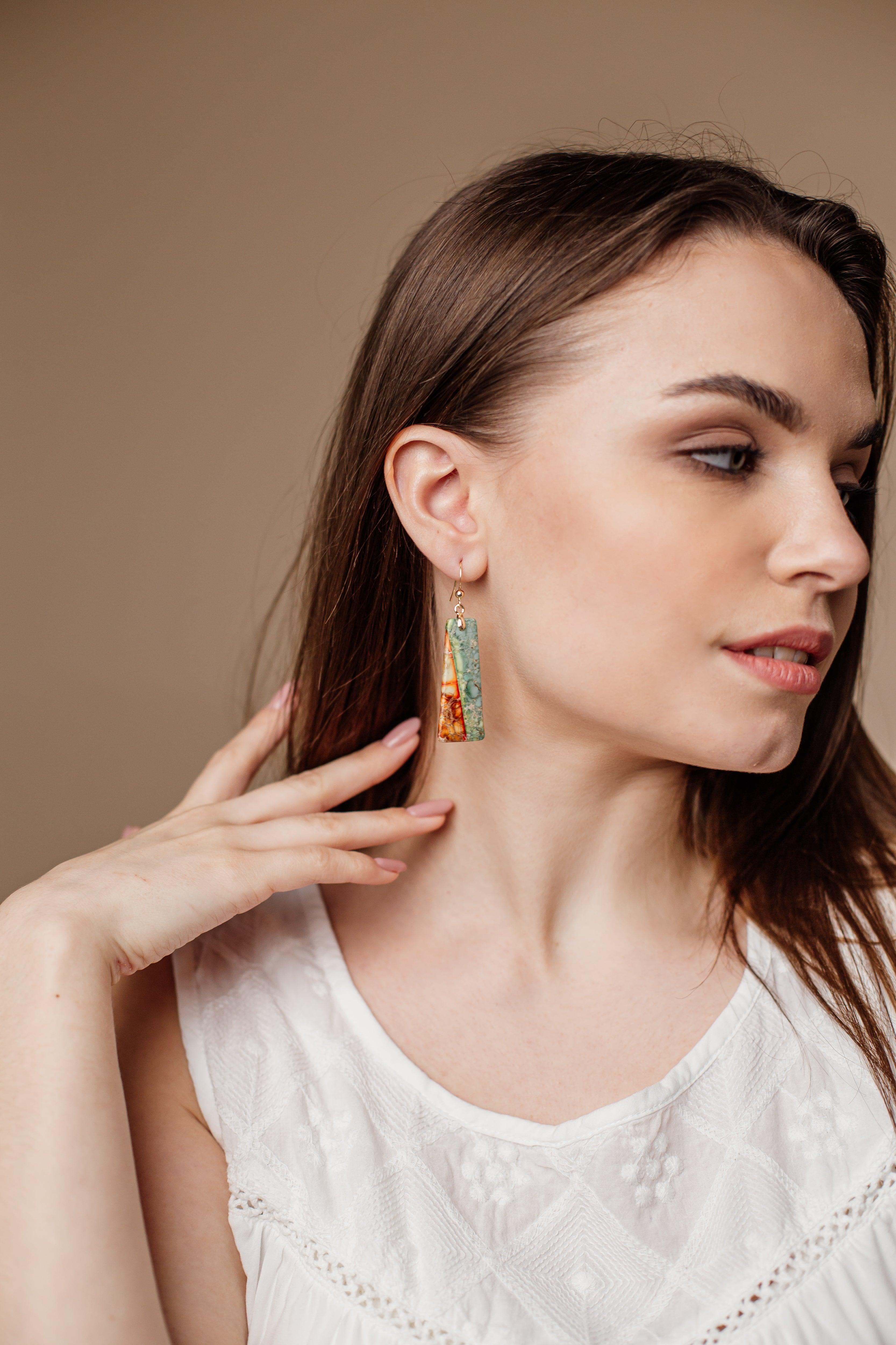 Orecchini Trapezoidali "Energie Brillanti" in Diaspro Imperiale