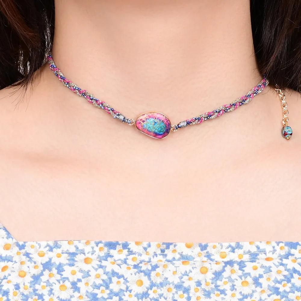 Collana Intrecciata di Diaspro Rosa e Blu "Equilibrio Spirituale"