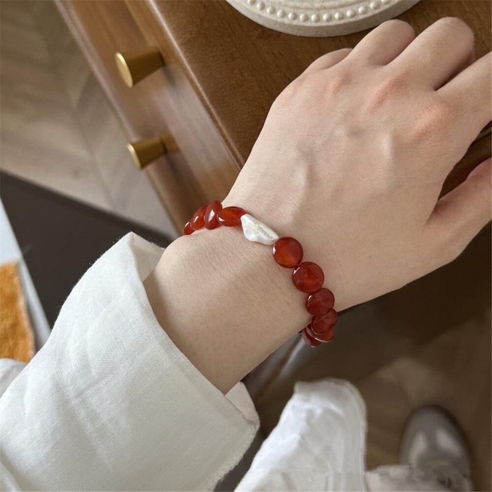 Bracciale in Agata Rossa e Perle "Tranquillità Lucente"