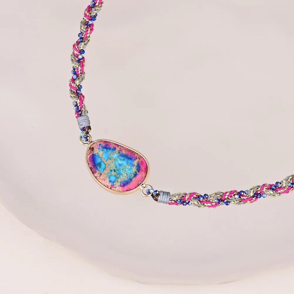Collana Intrecciata di Diaspro Rosa e Blu "Equilibrio Spirituale"