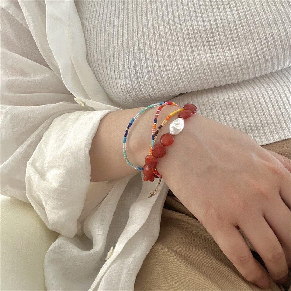 Bracciale in Agata Rossa e Perle "Tranquillità Lucente"