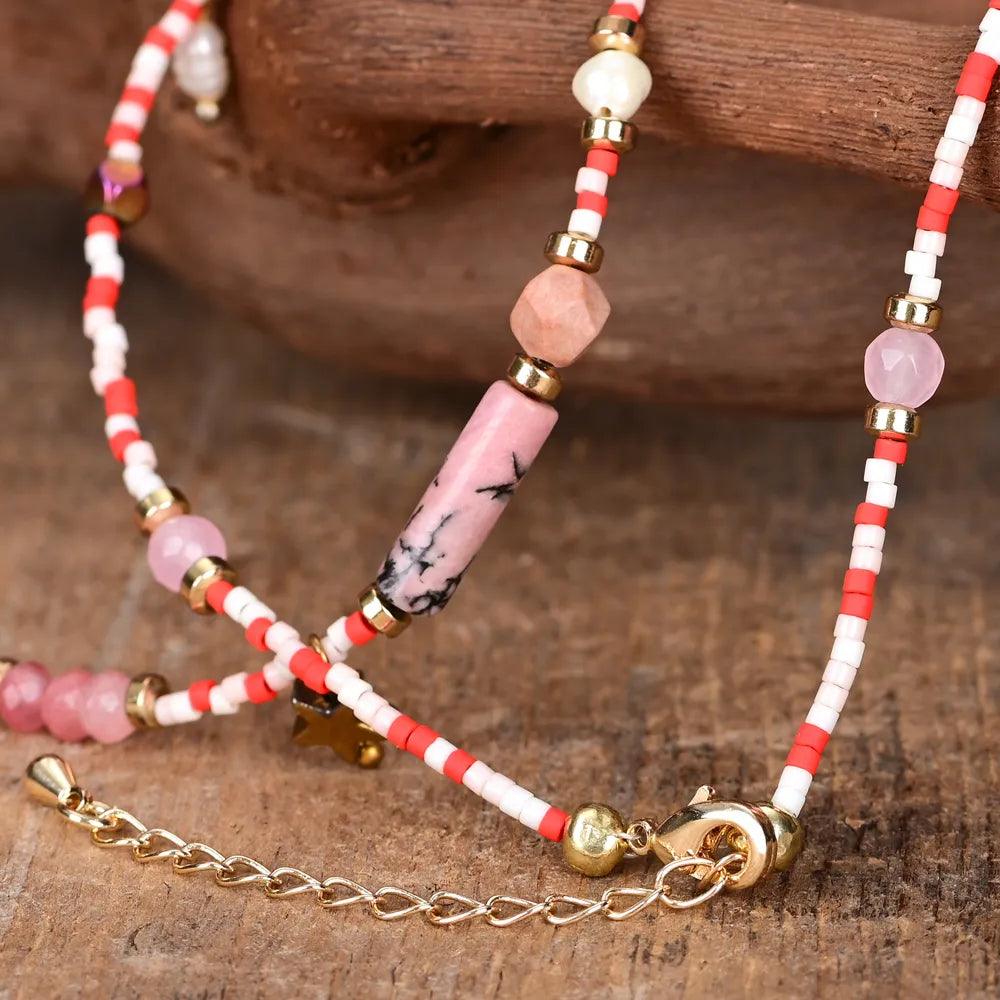 Collana in Quarzo Rosa ed Ematite “Cremisi Vibrante”