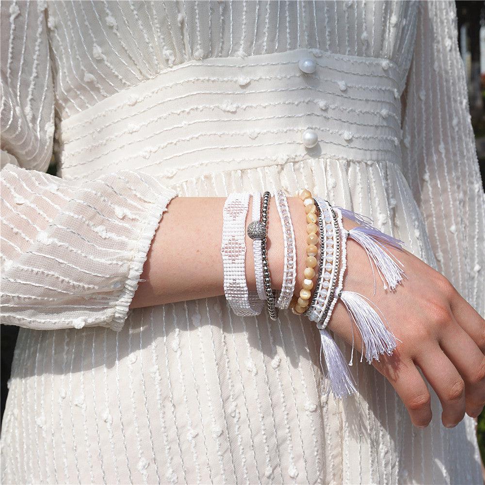 Bracciale Shamballa Avvolgente "Aura di Luce" con Perle Bianche