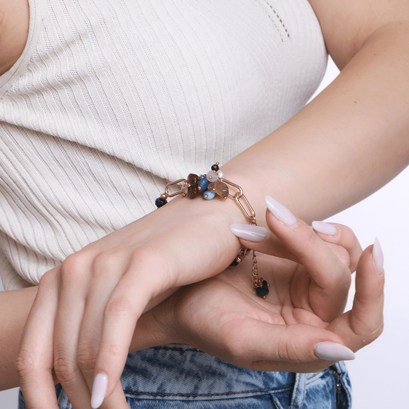 Bracciale "Sogni Sereni" in Oro con Apatite, Labradorite, Ametista e Perle