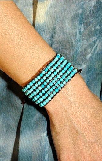 Bracciale Avvolgente "Onde Blu" con Turchese e Perline