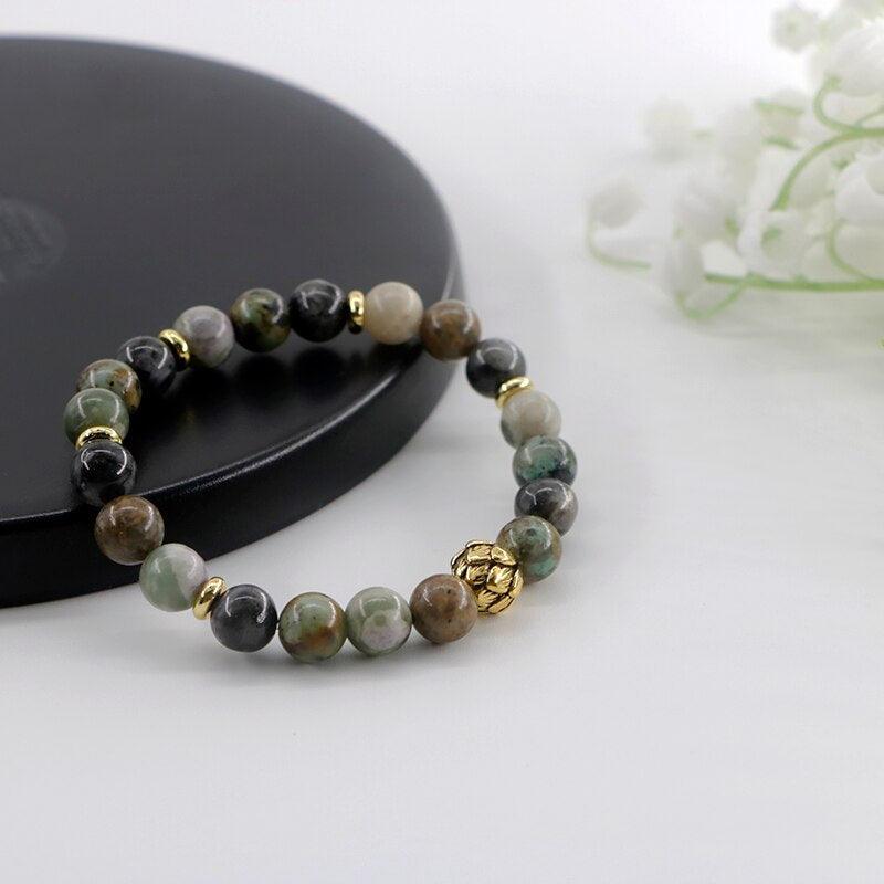 Set Mala "Energia Rinnovata" con Labradorite Nera, Diaspro e Turchese Africano