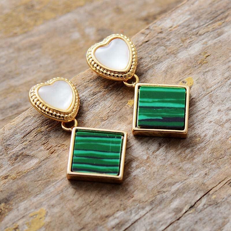 Orecchini "Cuore Ribelle" in Malachite