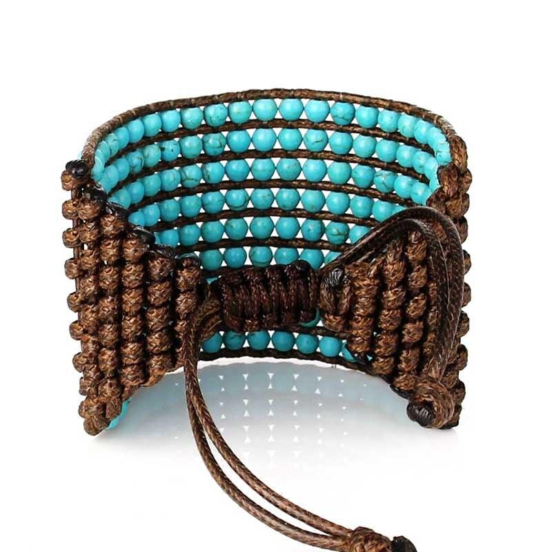 Bracciale Avvolgente "Onde Blu" con Turchese e Perline