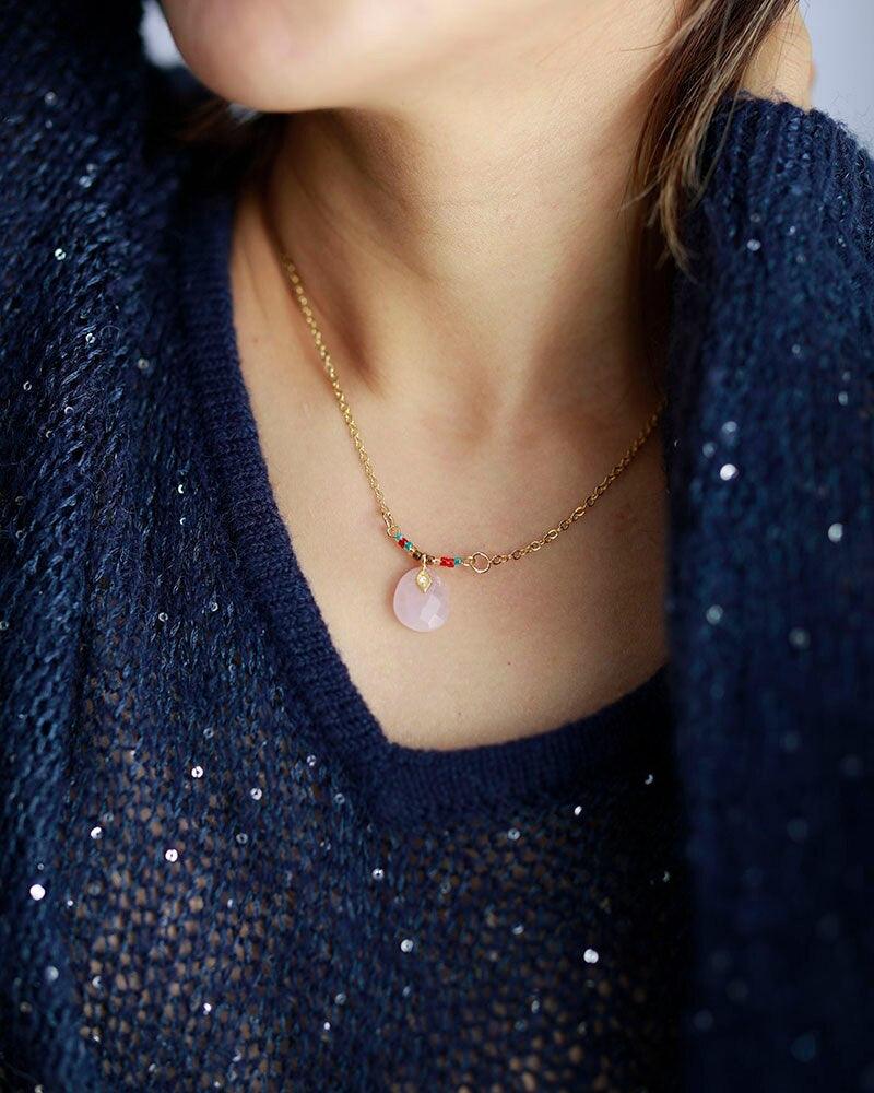 Collana "Splendore Faraonico" con Quarzo Rosa e Apatite