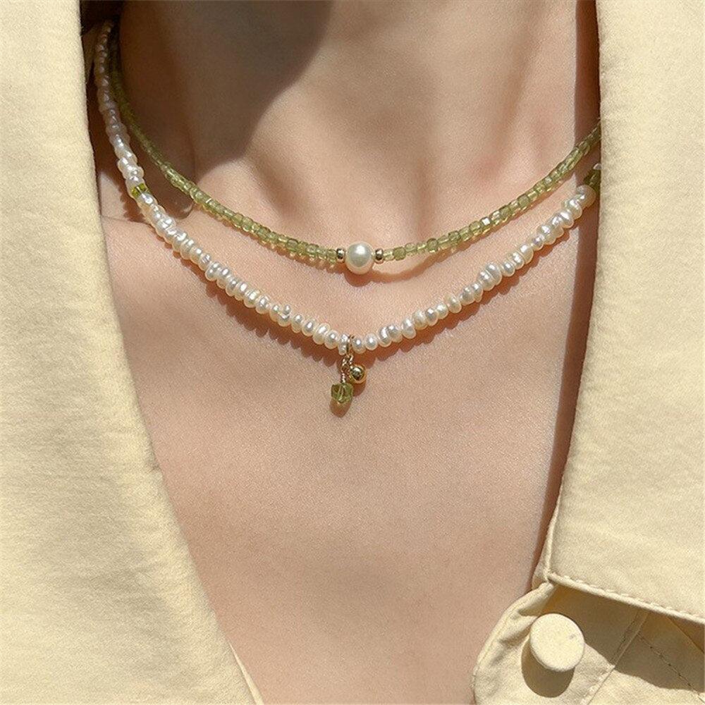 Collana "Guaritore Elegante" con Perla e Peridoto