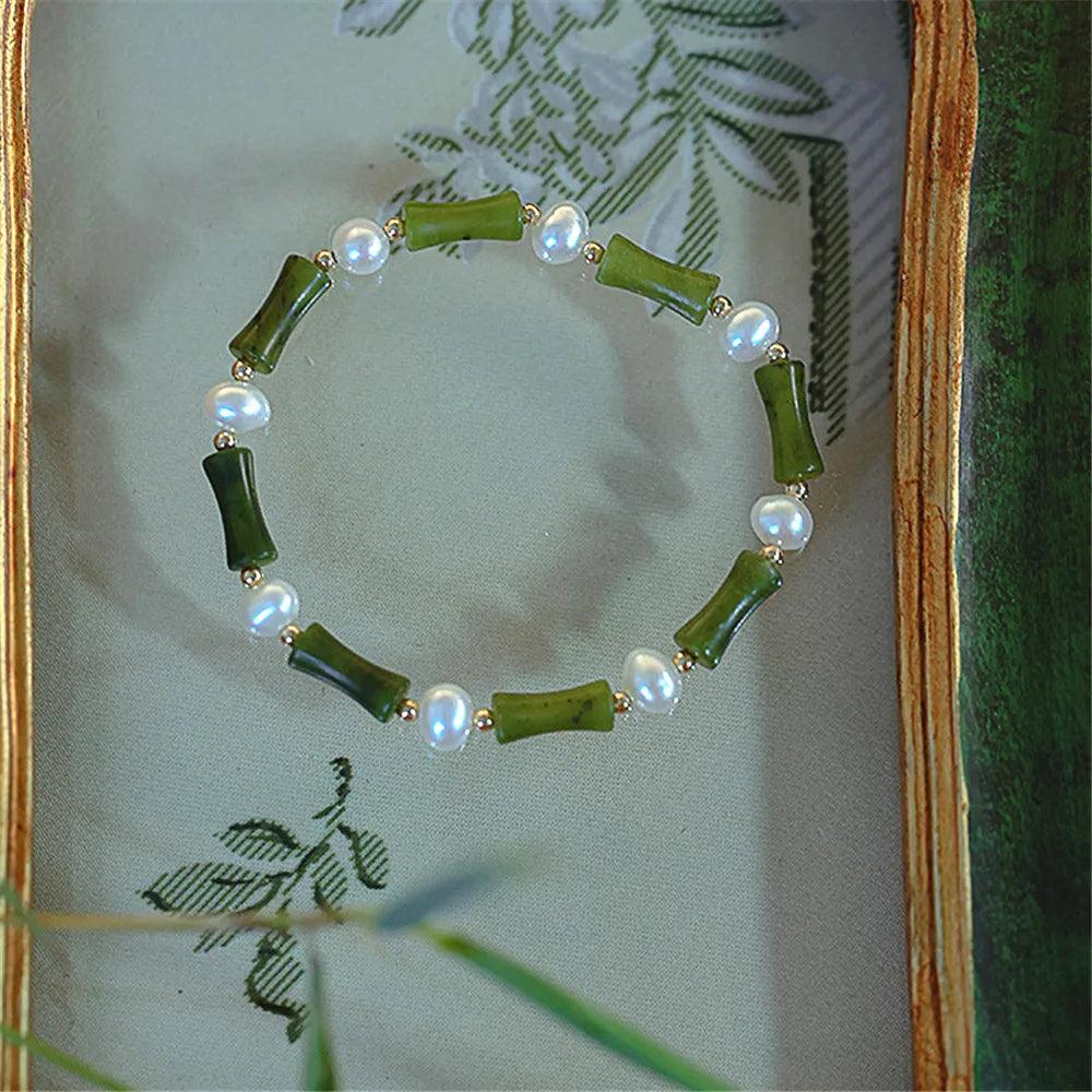 Bracciale di Giada Verde e Perle “Beatitudine di Bambù”