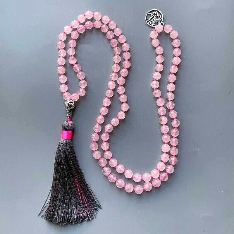 Collana Mala "Albero della Vita" in Quarzo Rosa