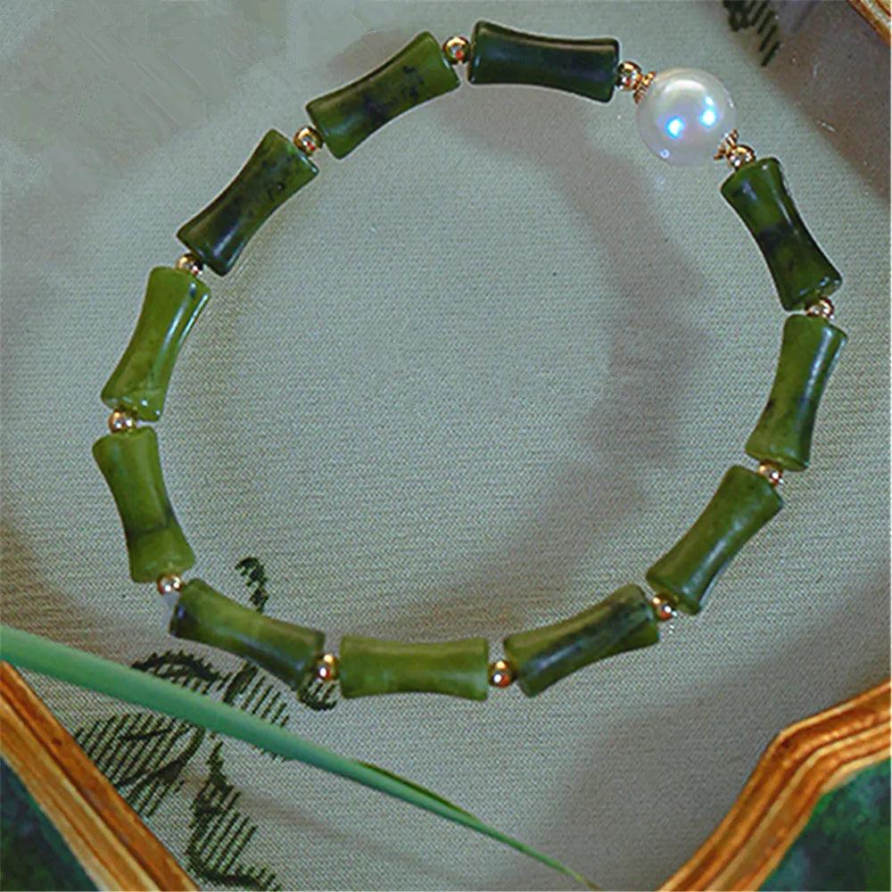 Bracciale di Giada Verde e Perle “Beatitudine di Bambù”