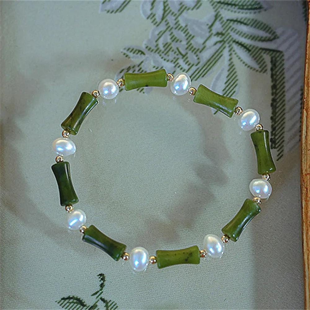 Bracciale di Giada Verde e Perle “Beatitudine di Bambù”