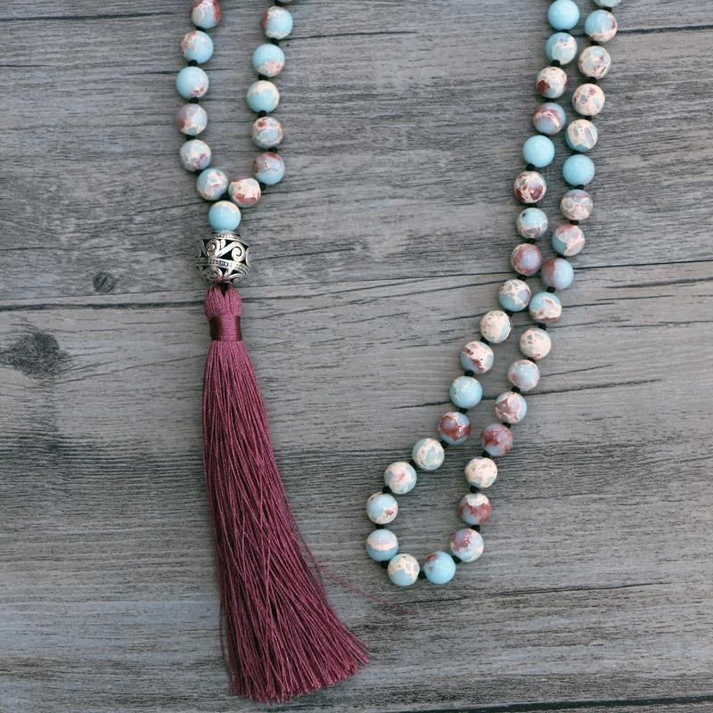 Mala "Meditazione Profonda" con 108 Perle Naturali di Shoushan Blu