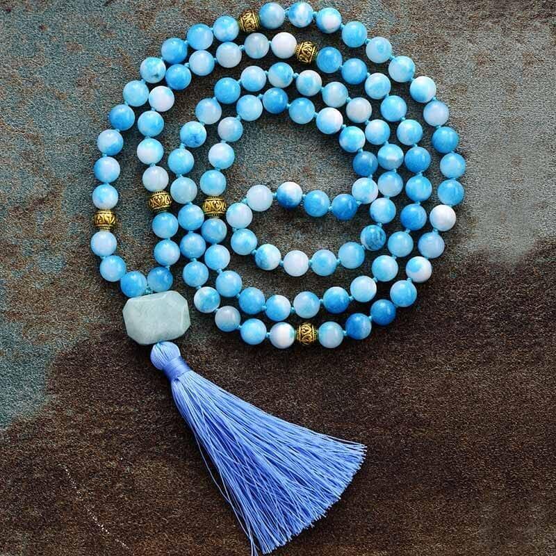 Set di Bracciale di Giada e Collana Mala “Profondità Oceanica”