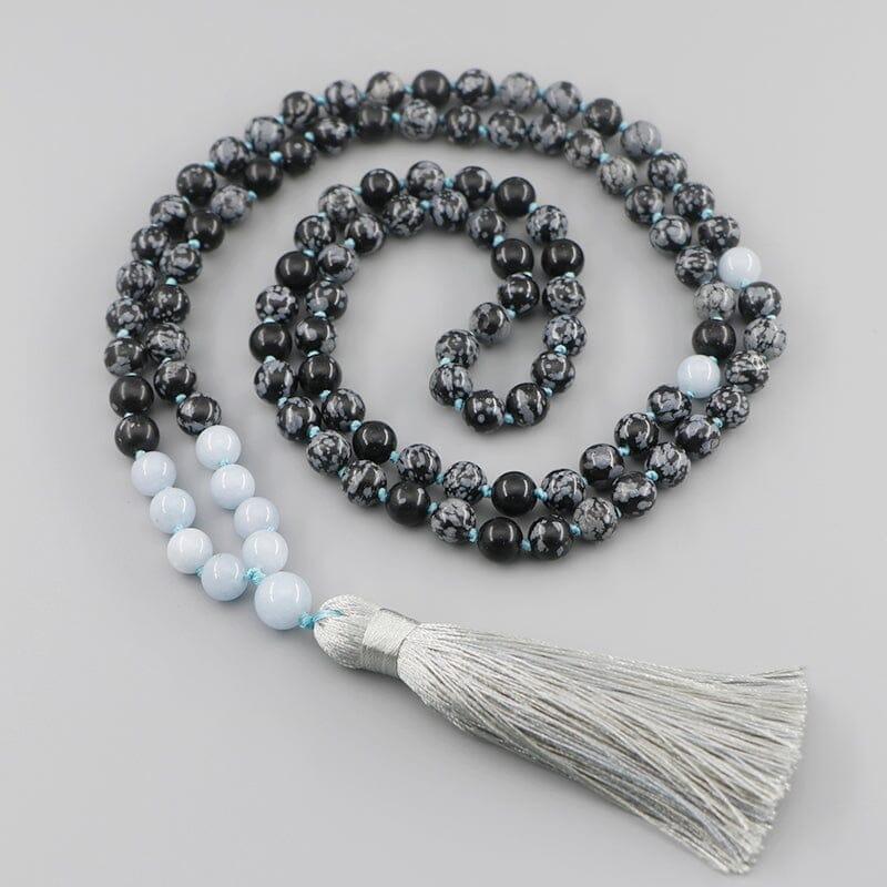 Collana Mala "Neve Celeste" con Acquamarine a Fiocco di Neve