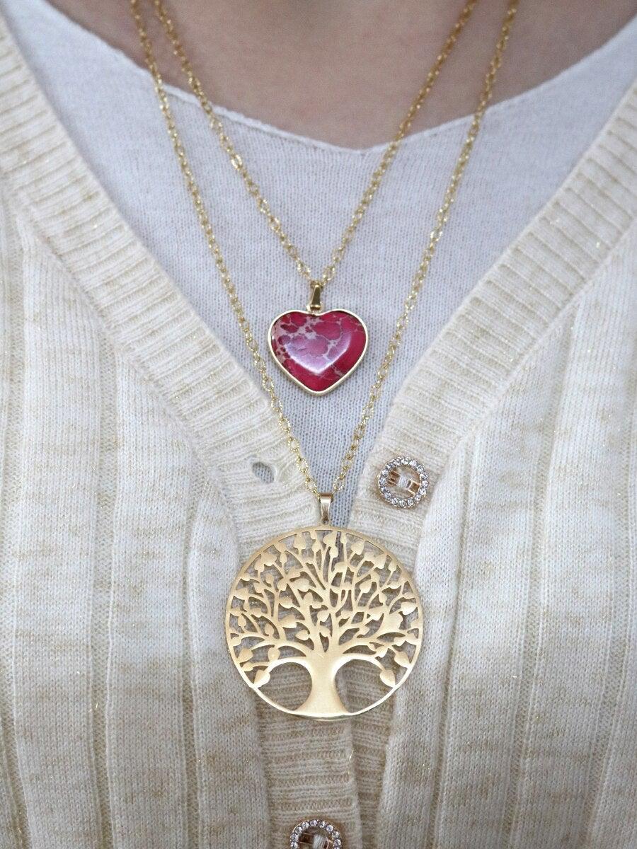 Collana con Albero della Vita e Pendente a Cuore Radiante