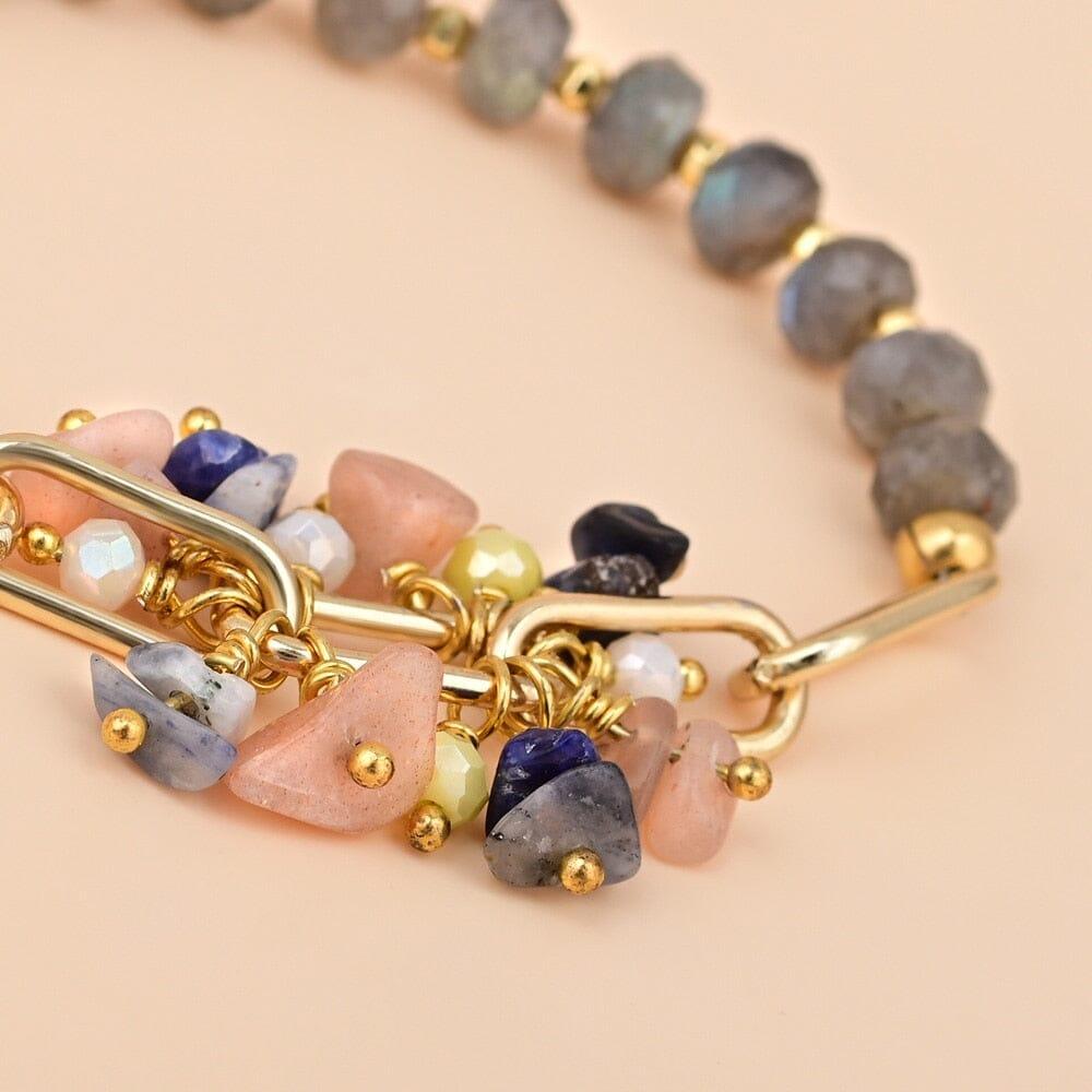 Bracciale "Equilibrio Celeste" in Oro con Labradorite, Azzurrite e Pietra Solare