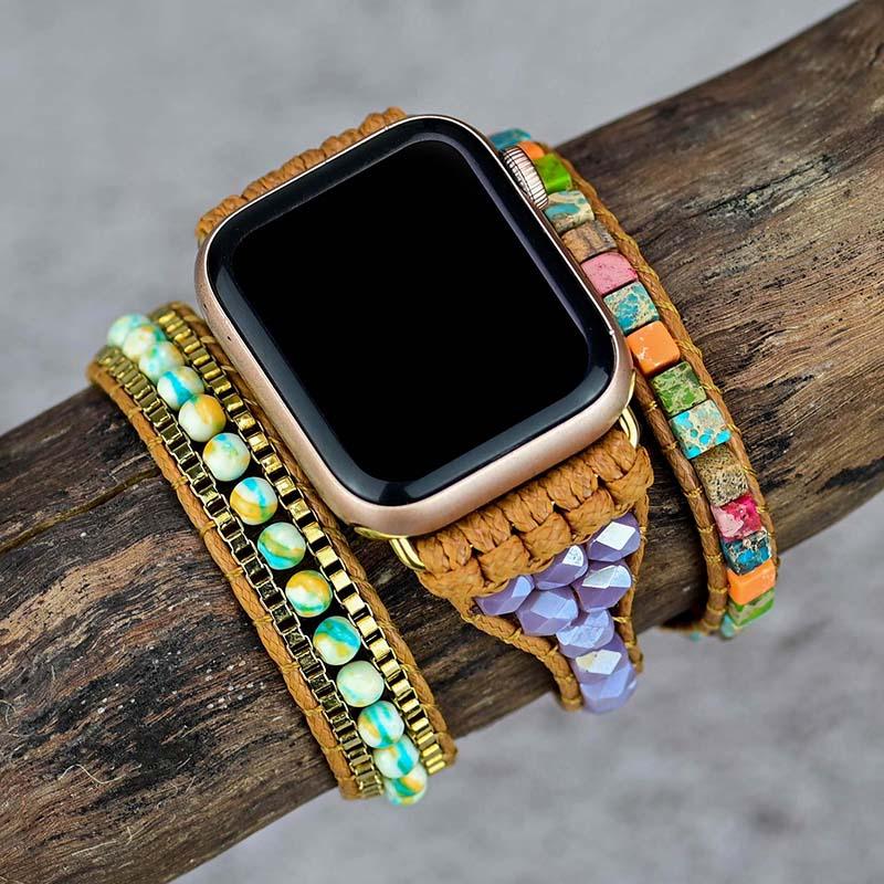 Cinturino per Apple Watch "Arcobaleno Esuberante" con Perline Quadrate