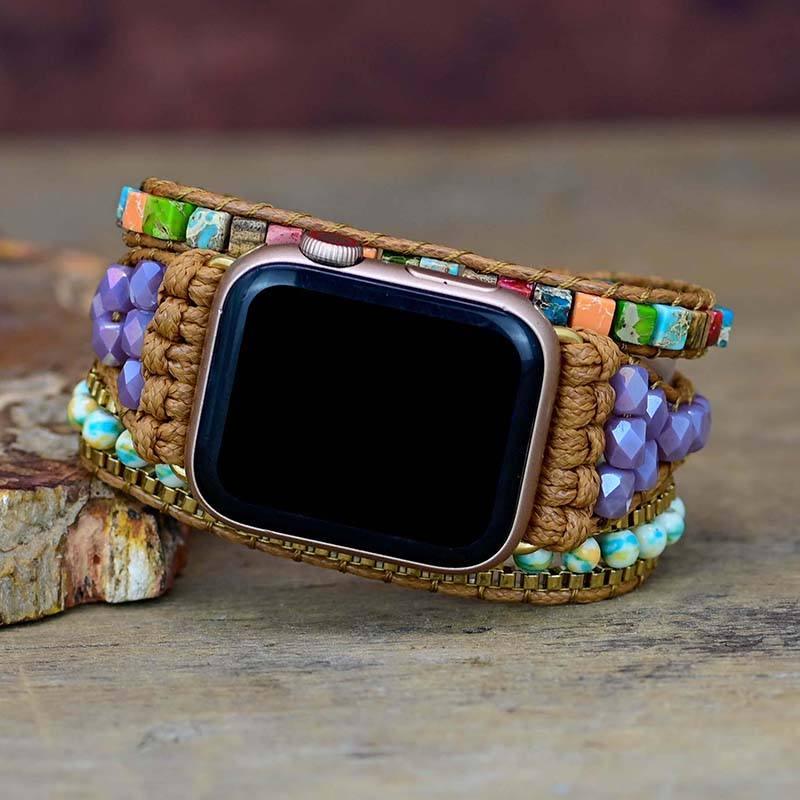 Cinturino per Apple Watch "Arcobaleno Esuberante" con Perline Quadrate