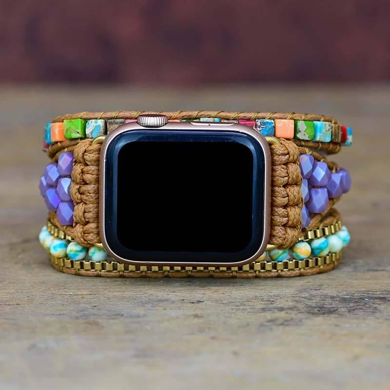 Cinturino per Apple Watch "Arcobaleno Esuberante" con Perline Quadrate