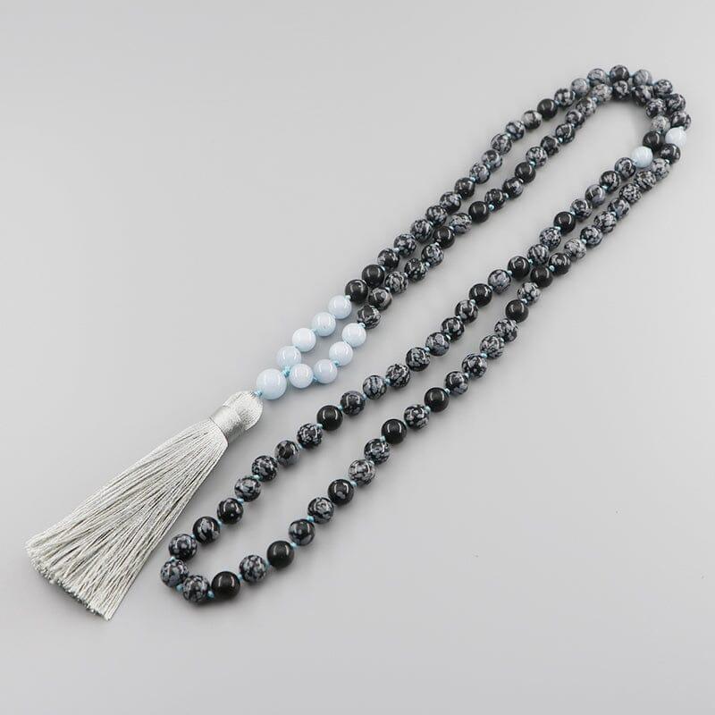 Collana Mala "Neve Celeste" con Acquamarine a Fiocco di Neve