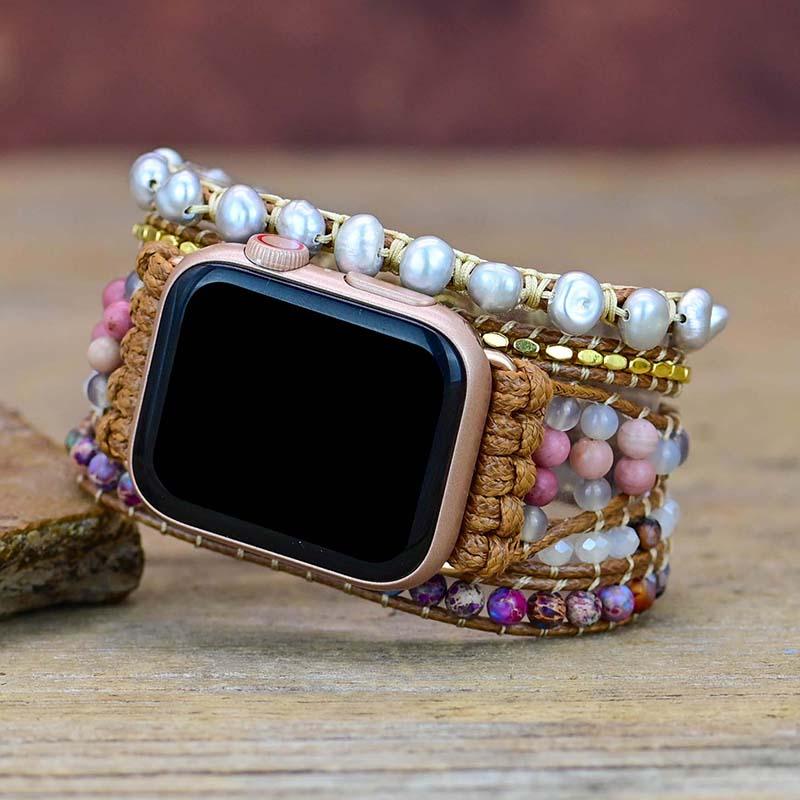 Cinturino per Apple Watch "Perle d’Oceano" con Pietre e Perle d'Acqua Dolce