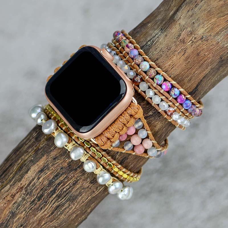 Cinturino per Apple Watch "Perle d’Oceano" con Pietre e Perle d'Acqua Dolce