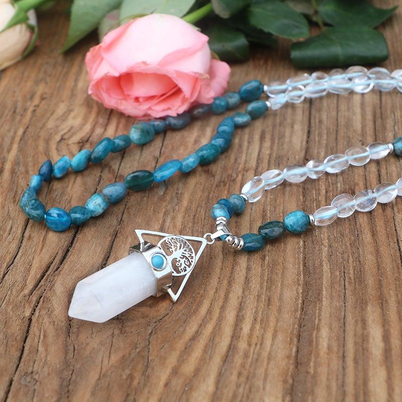 Collana "Notte Stellata" con Ciondolo in Quarzo e Perle Blu