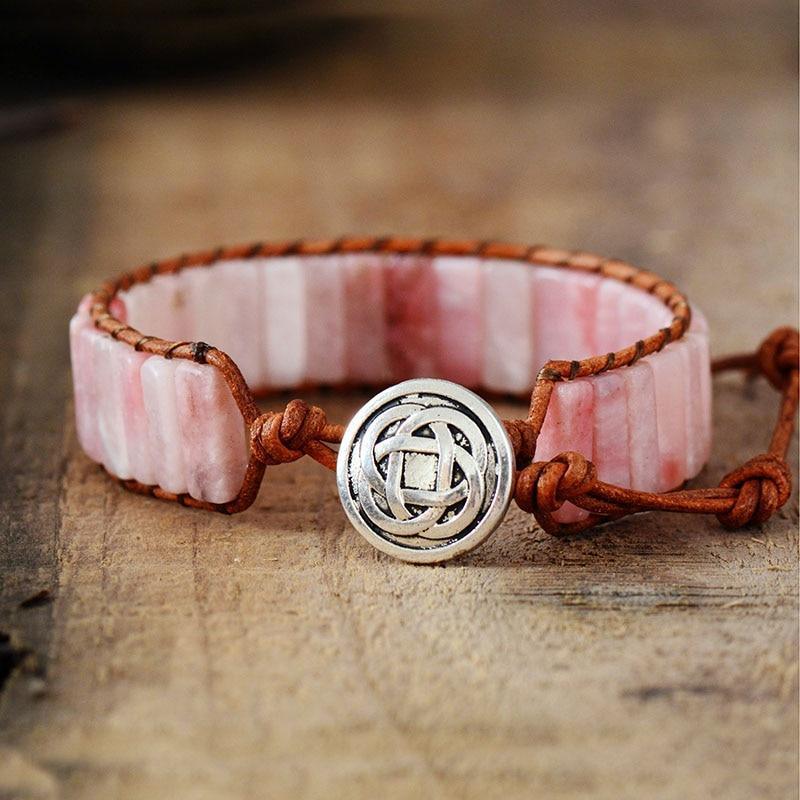 Bracciale "Boho Chic" in Pelle Rosa e Opale