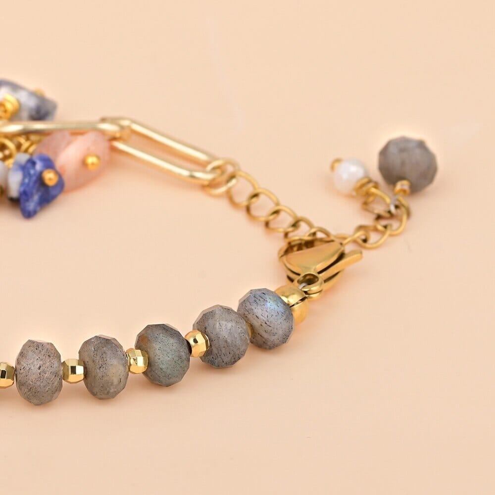 Bracciale "Equilibrio Celeste" in Oro con Labradorite, Azzurrite e Pietra Solare