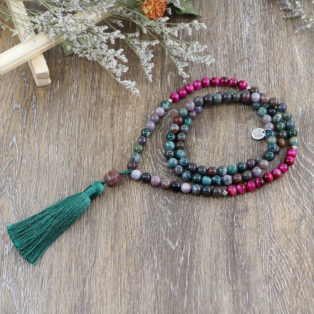 Collana Mala con Agata Indiana e Occhio di Tigre "Equilibrio dell'Anima"