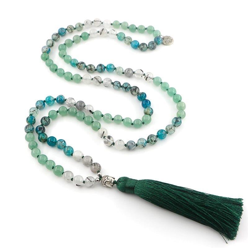 Collana Mala in Avventurina Verde, Quarzo Nero e Agata Blu "Flusso di Energia Vitale"