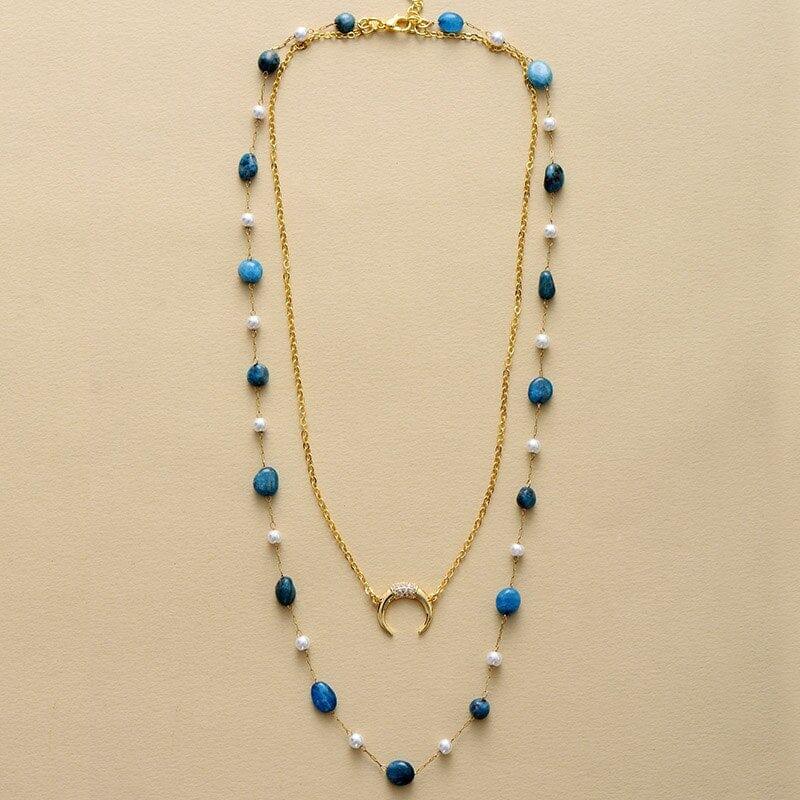 Collana "Onda Tranquilla" Multistrato con Apatite e Lapislazzuli