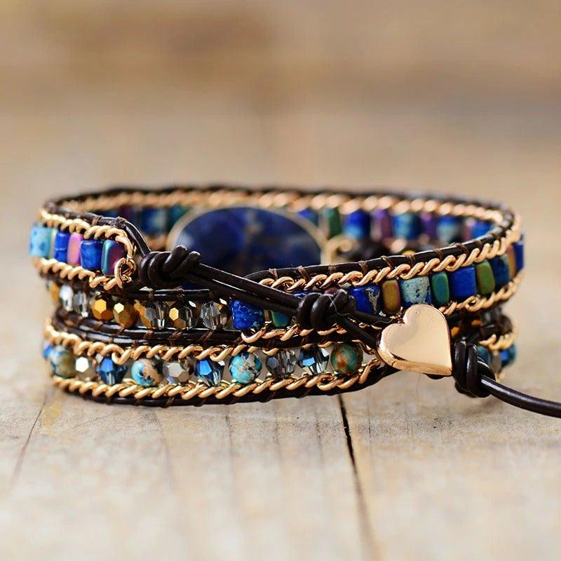 Bracciale Multistrato "Fior di Lavanda" in Diaspro e Sodalite