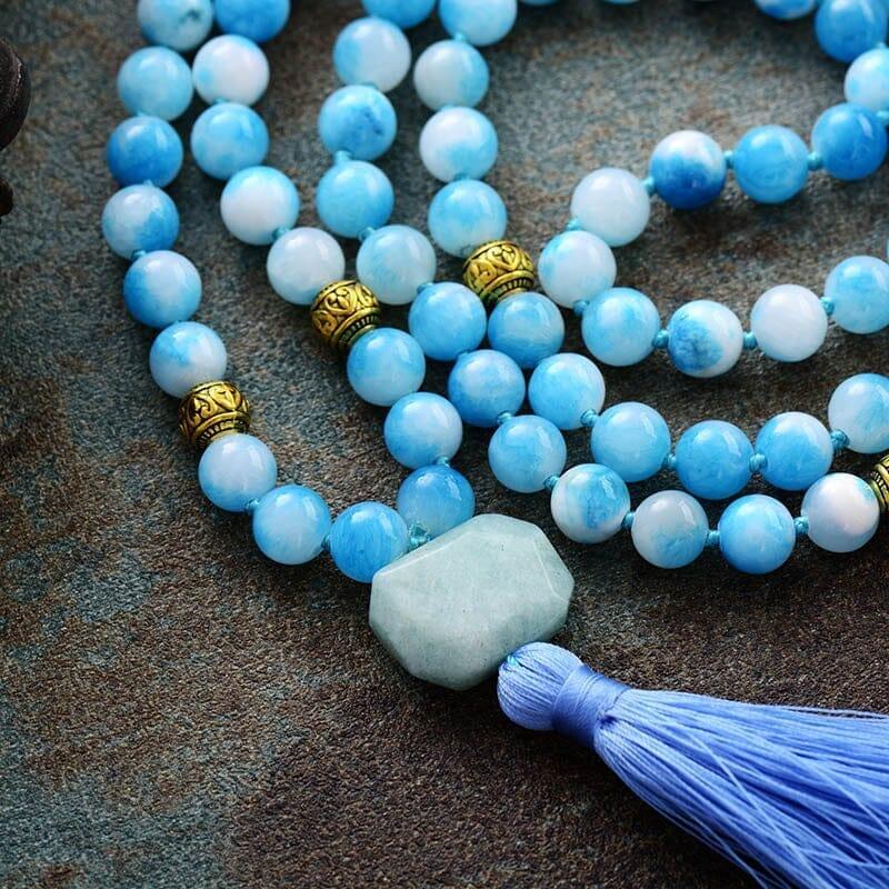 Set di Bracciale di Giada e Collana Mala “Profondità Oceanica”