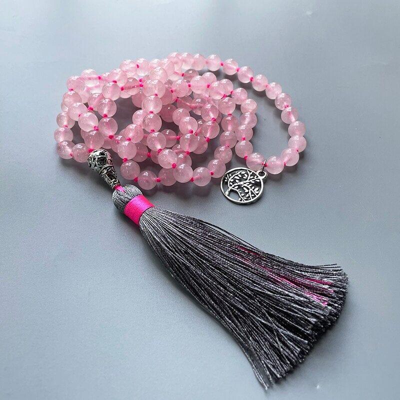 Collana Mala "Albero della Vita" in Quarzo Rosa