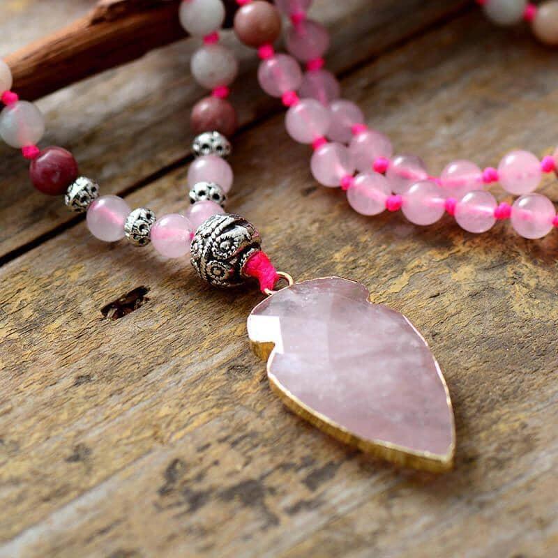 Collana "Splendore d'Amore" in Rodonite e Quarzo Rosa