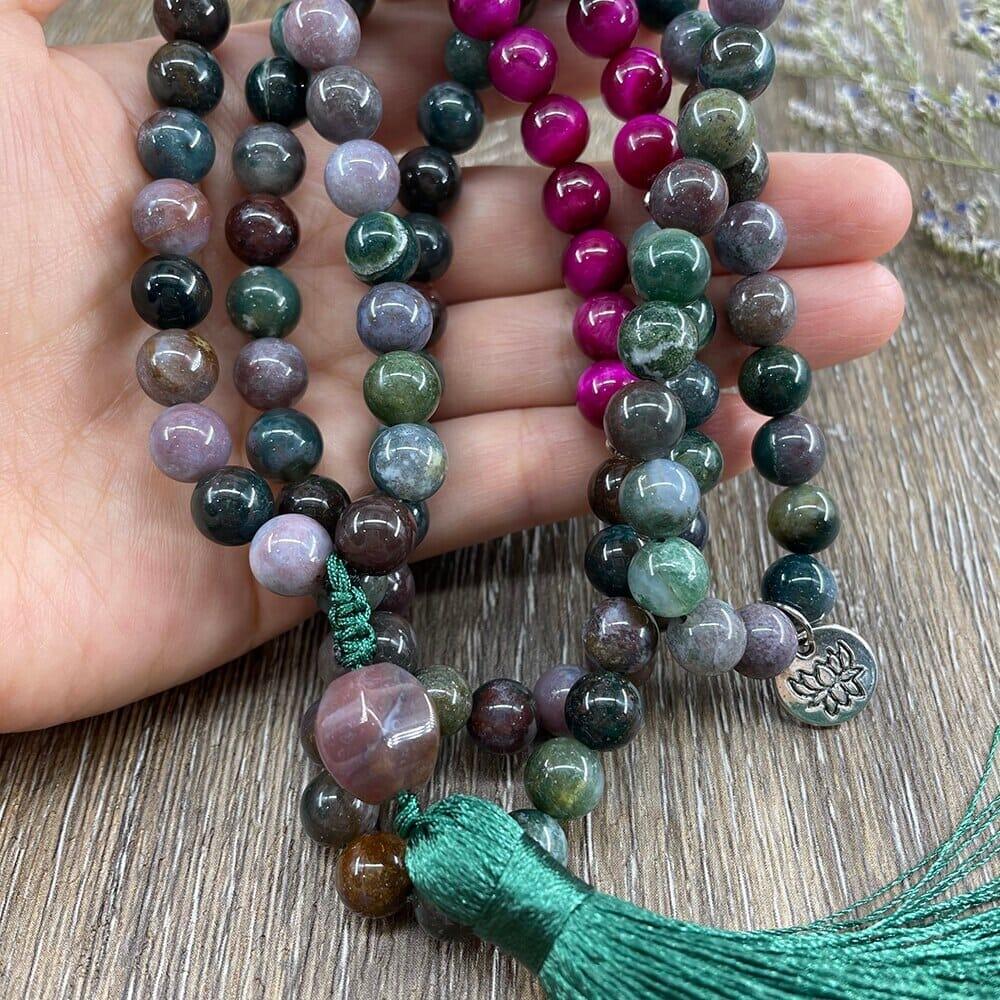 Collana Mala con Agata Indiana e Occhio di Tigre "Equilibrio dell'Anima"