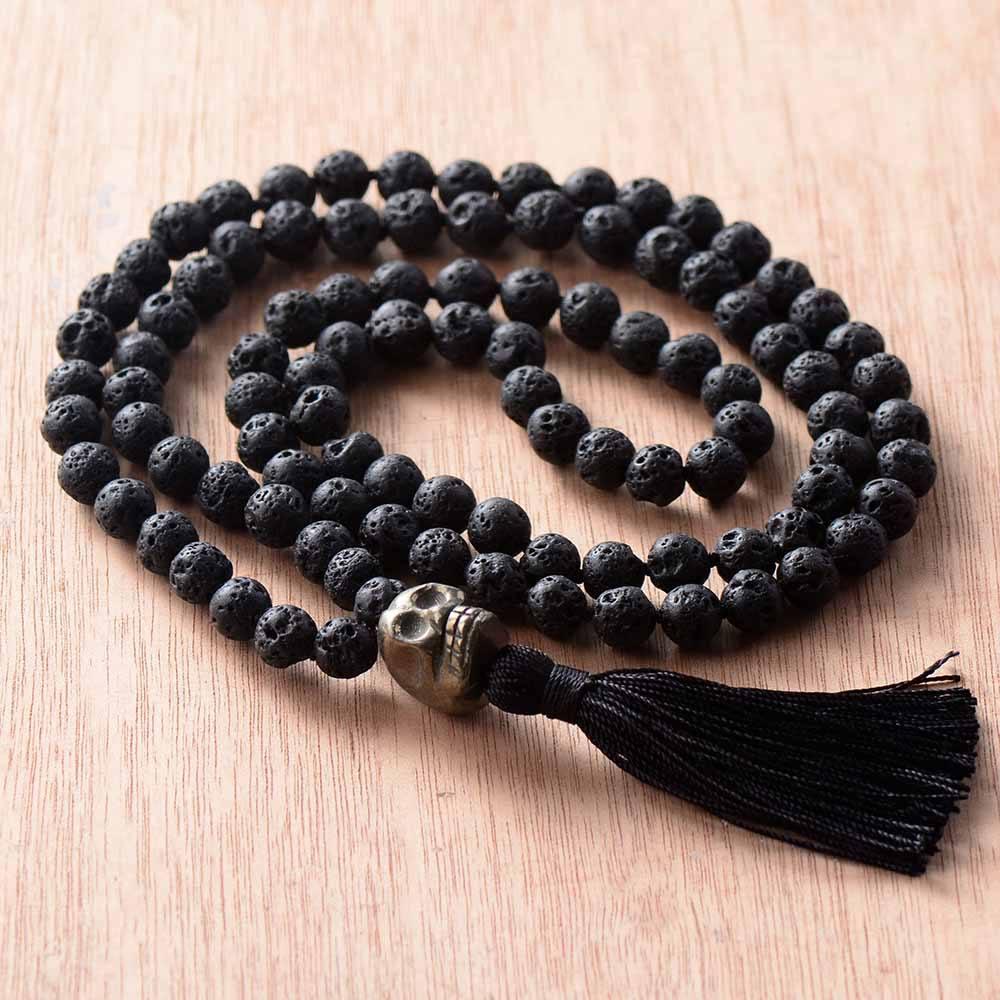 Collana Mala "Sentiero Ardente" in Pietra Lavica e Pirite