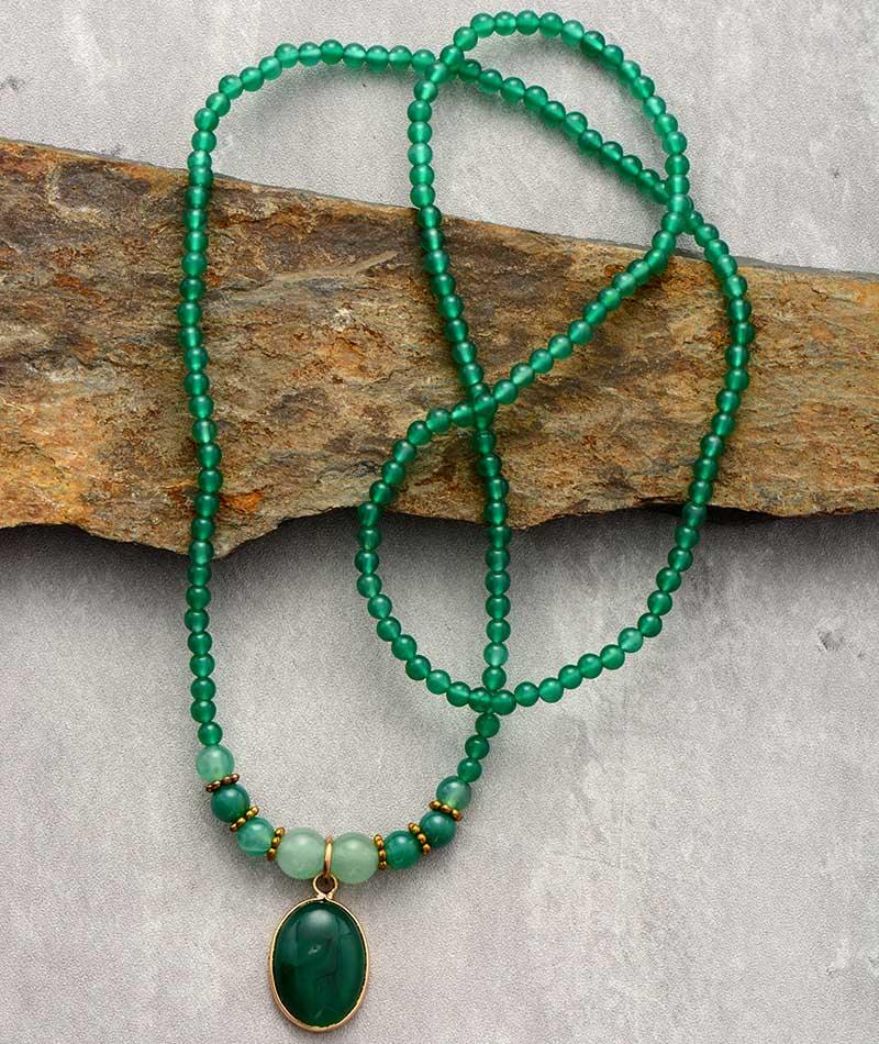 Collana Vintage "Doppia Armonia" con Onice Verde Calmante