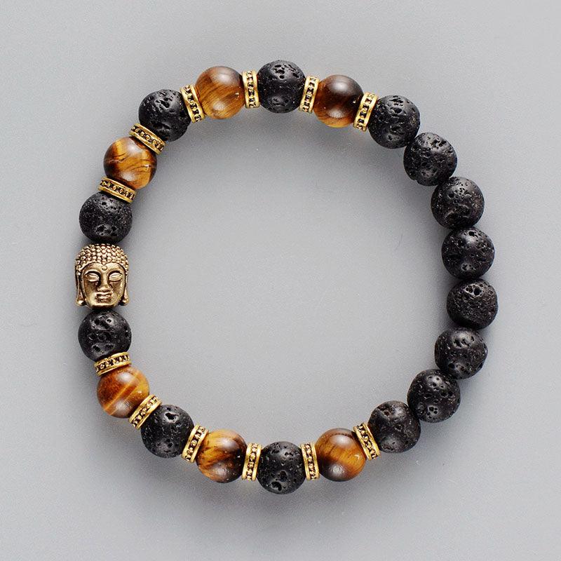 Bracciale "Buddha della Serenità" in Pietra Lavica e Occhio di Tigre