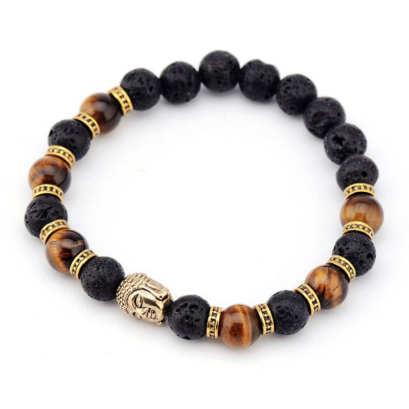 Bracciale "Buddha della Serenità" in Pietra Lavica e Occhio di Tigre