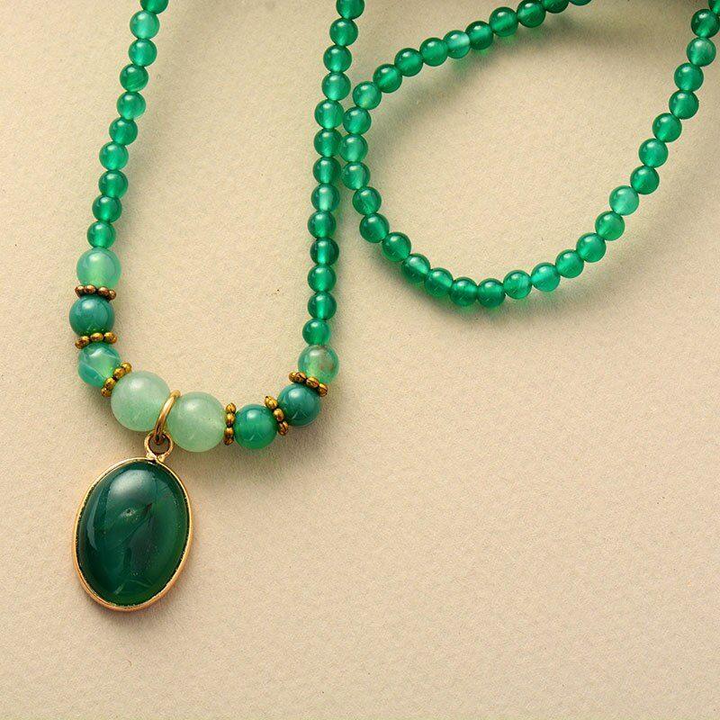 Collana Vintage "Doppia Armonia" con Onice Verde Calmante