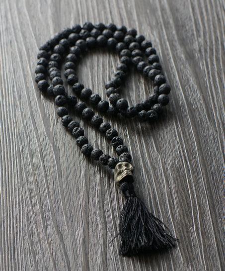 Collana Mala "Sentiero Ardente" in Pietra Lavica e Pirite