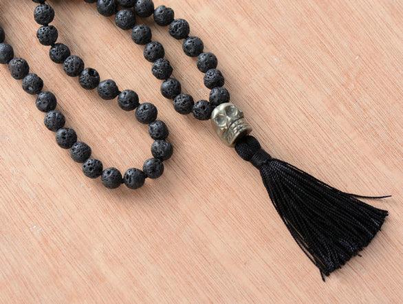 Collana Mala "Sentiero Ardente" in Pietra Lavica e Pirite