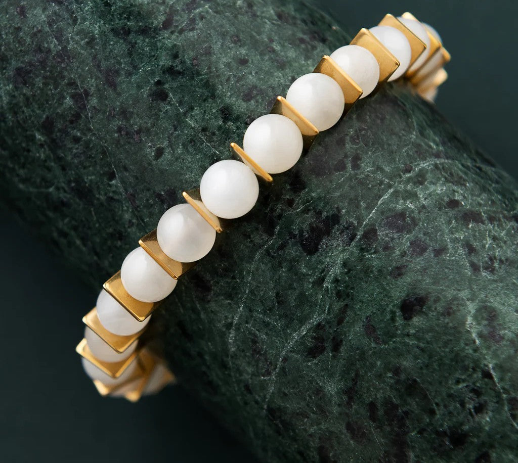 Bracciale rinfrescante in pietra di luna ed ematite