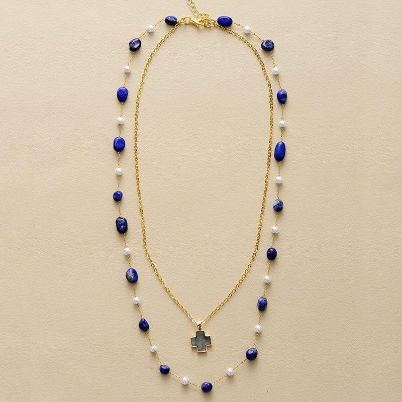 Collana "Onda Tranquilla" Multistrato con Apatite e Lapislazzuli